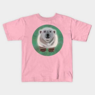 Polar Bear on green circular pattern Kids T-Shirt